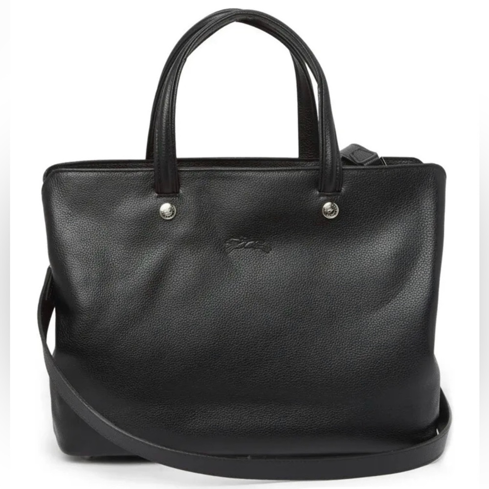 LONGCHAMP  Leather Satchel Double Handle Crossbody with Strap Black